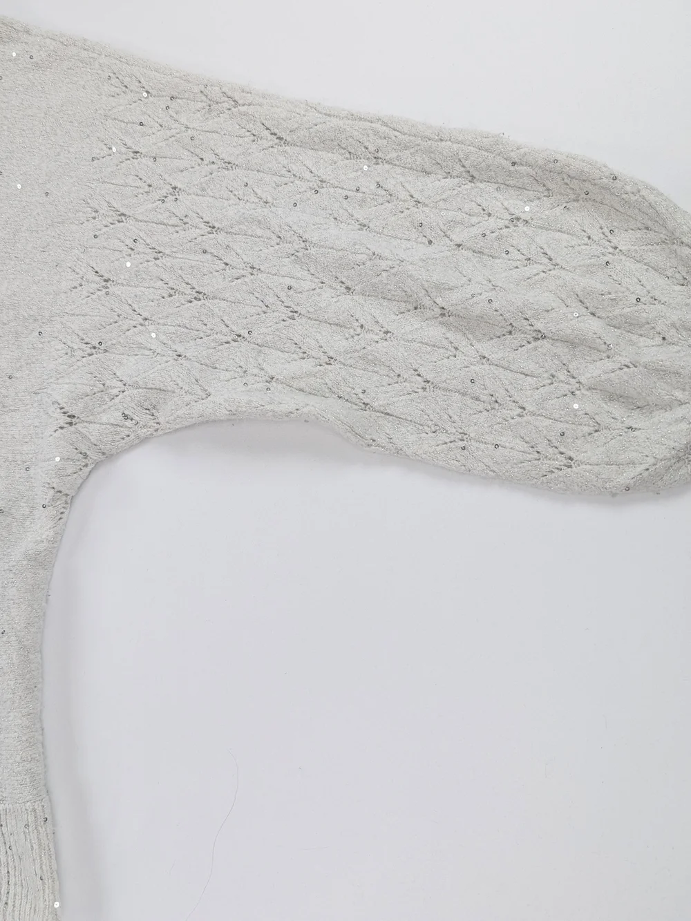 ELLE Light Gray Sparkle Cable-Sleeve Sweater